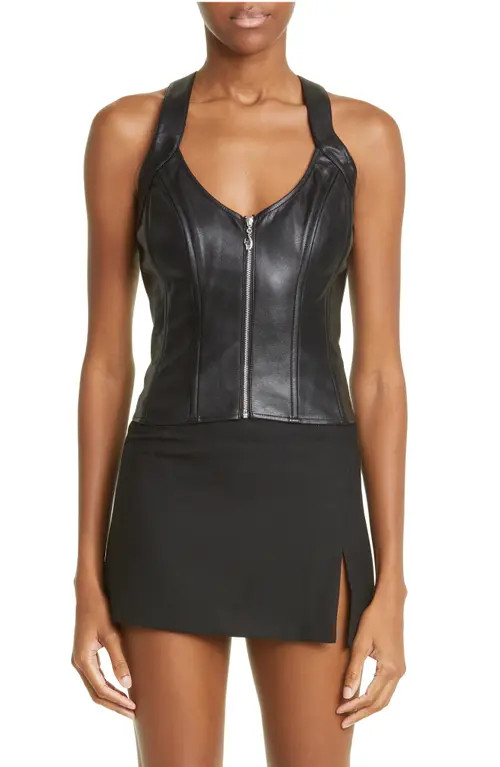 Miaou Valda Faux Leather Corset Top in Black at Nordstrom, Size Medium | Nordstrom