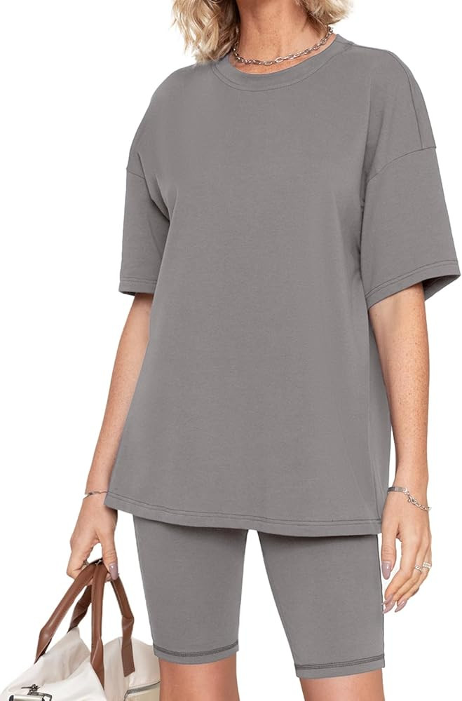 Simplee Womens 2 Piece Sets Summer Outfits Two Piece Lounge Matching Set Oversized Shirts Biker S... | Amazon (US)