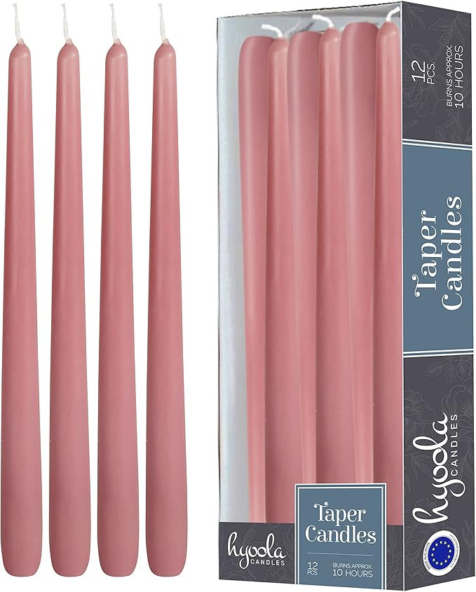 12 Pack Tall Taper Candles - 12 Inch Rose Pink Dripless, Unscented Dinner Candle - Paraffin Wax w... | Amazon (US)