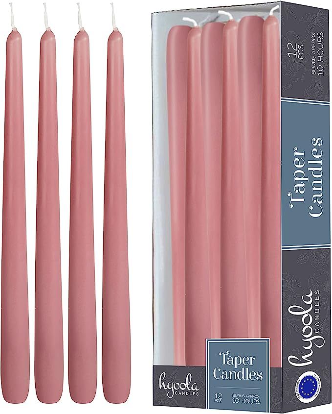 12 Pack Tall Taper Candles - 12 Inch Rose Pink Dripless, Unscented Dinner Candle - Paraffin Wax w... | Amazon (US)