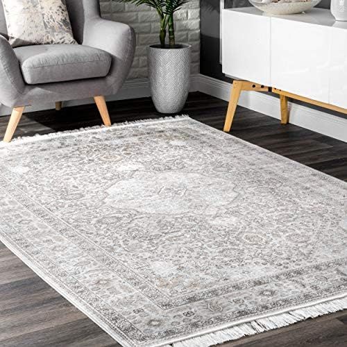 nuLOOM Amerie Vintage Medallion Area Rug, 7' 6" x 9' 6", Silver | Amazon (US)