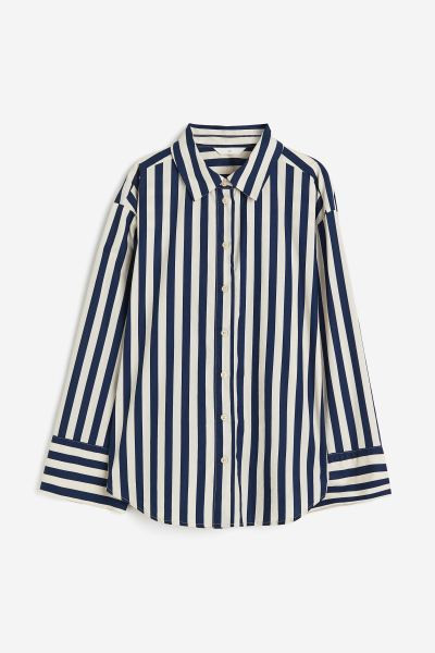 Striped cotton shirt - Dark blue/Striped - Ladies | H&M GB | H&M (UK, MY, IN, SG, PH, TW, HK)