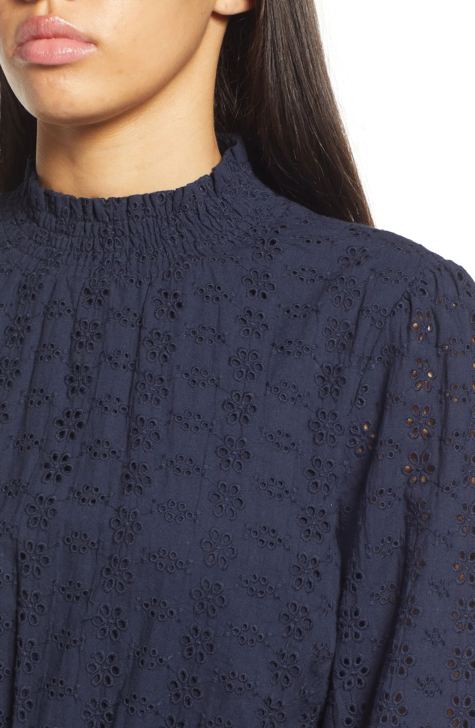 Sunday Funday Eyelet Detail Long Sleeve Cotton Minidress | Nordstrom