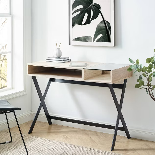 Modern Mixed Material Open Storage Computer Desk - Saracina Home | Target