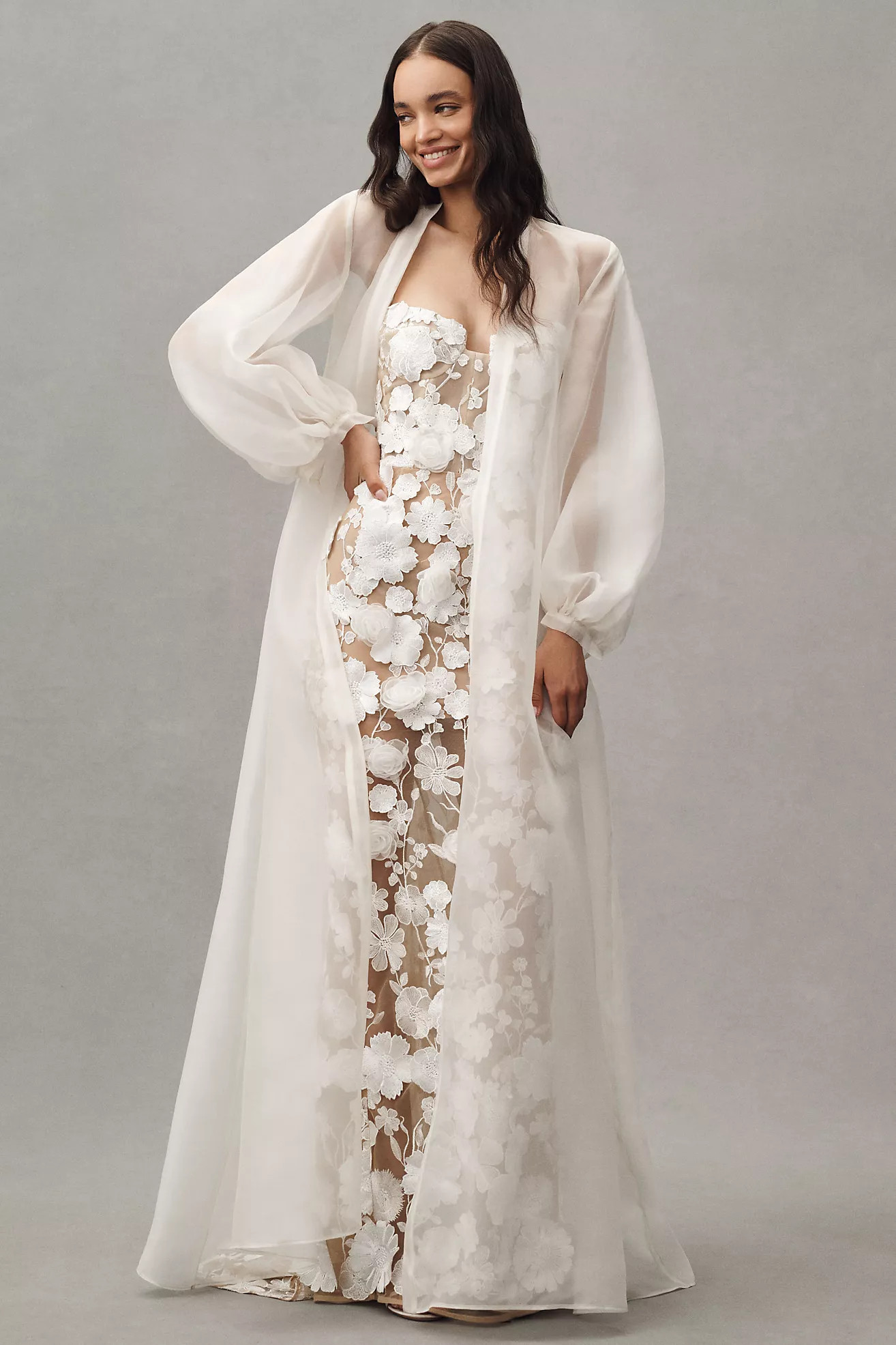 Bronx and Banco Chloe Long-Sleeve Sheer Blanc Silk Cape | Anthropologie (US)