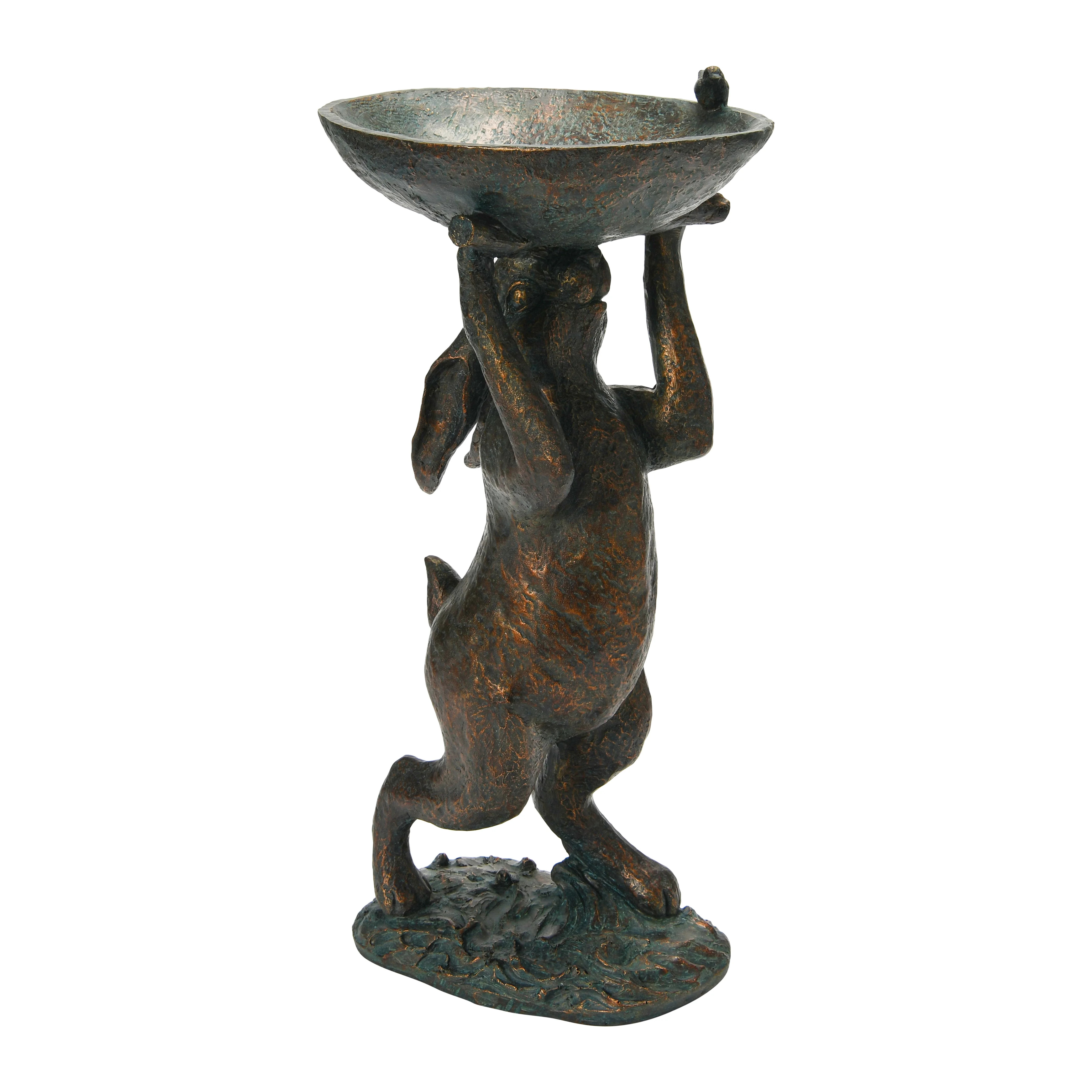 Creative Co-Op Decorative Resin Rabbit Bird Bath, Green Patina Finish | Walmart (US)