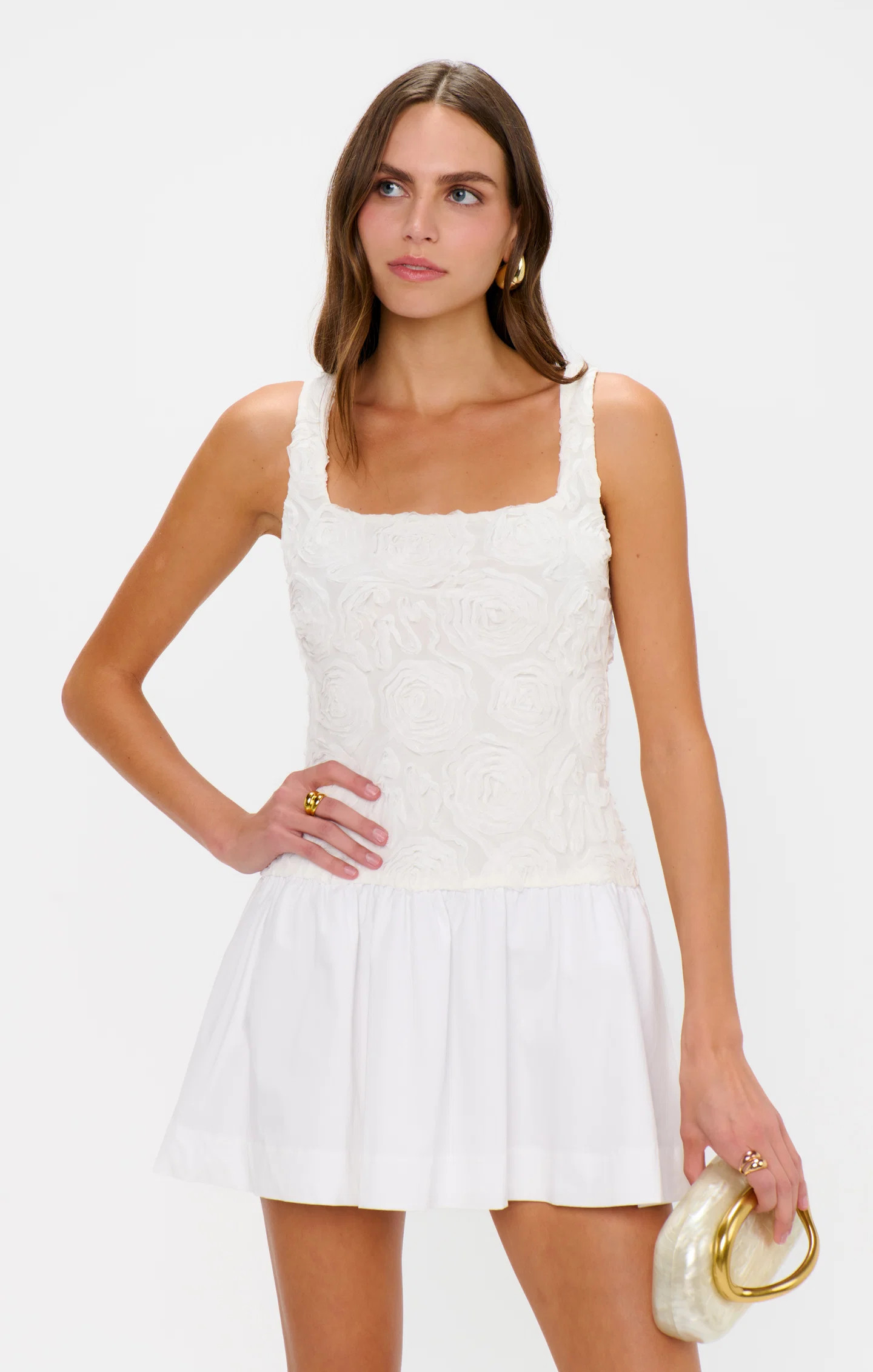 Bradshaw Mini Dress ~ Rosette Mesh White | Show Me Your Mumu