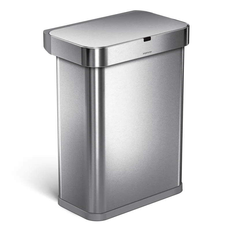 simplehuman 58 Liter Rectangular Voice + Motion Sensor Automatic Kitchen Trash Can, Stainless Ste... | Wayfair North America