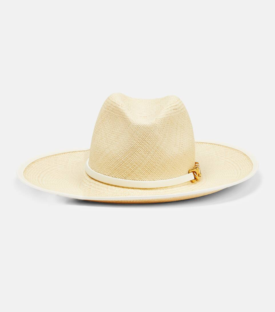 VLogo leather-trimmed straw hat | Mytheresa (US/CA)