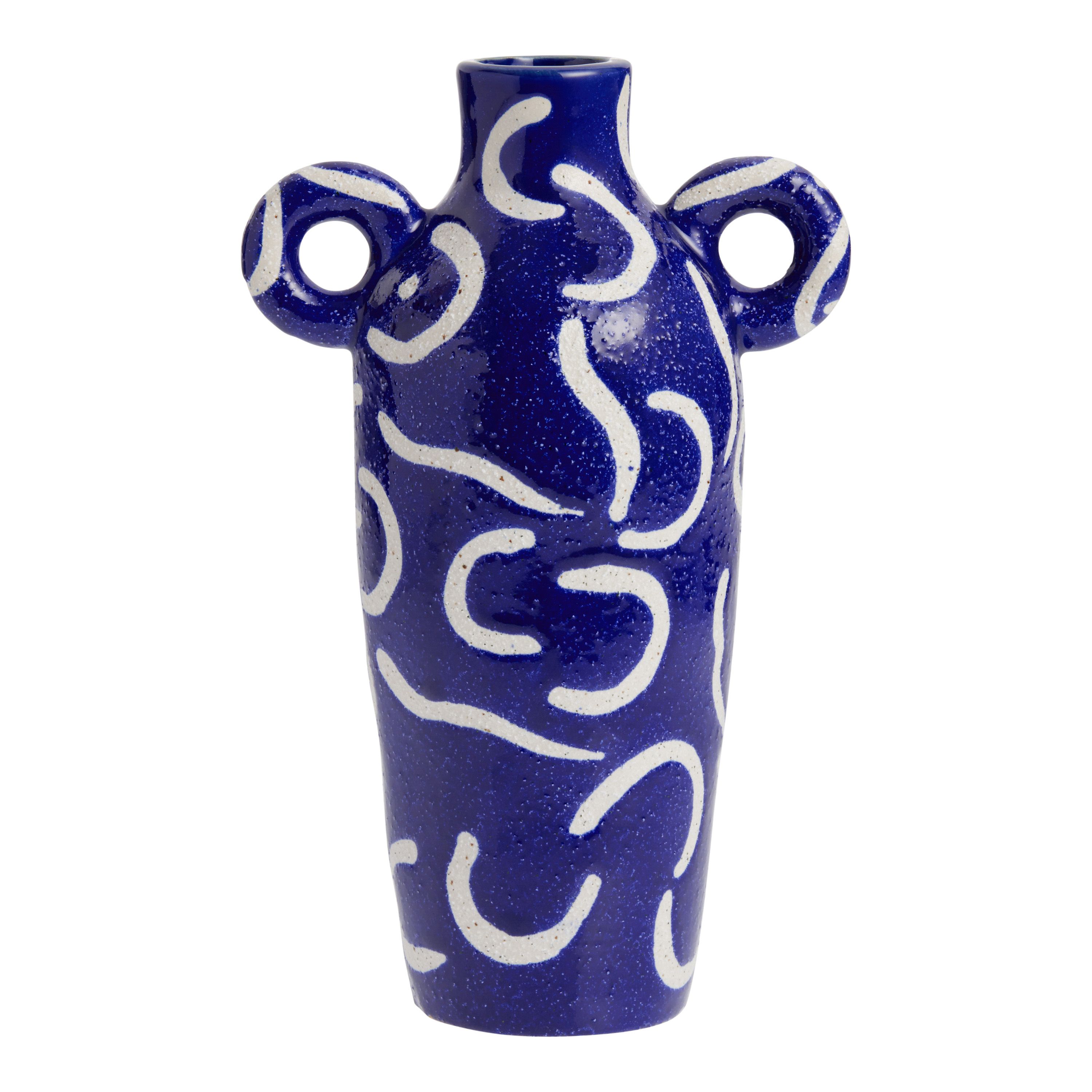 Blue and White Ceramic Jug Vase with Handles | World Market