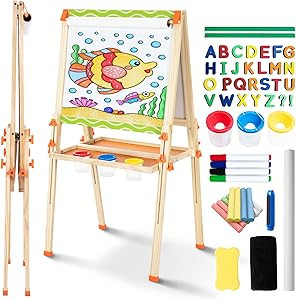 Kids Easel 3-1 Adjustable Art Easel Wooden Drawing Board Double-Sided with Magnetic Whiteboard & ... | Amazon (US)