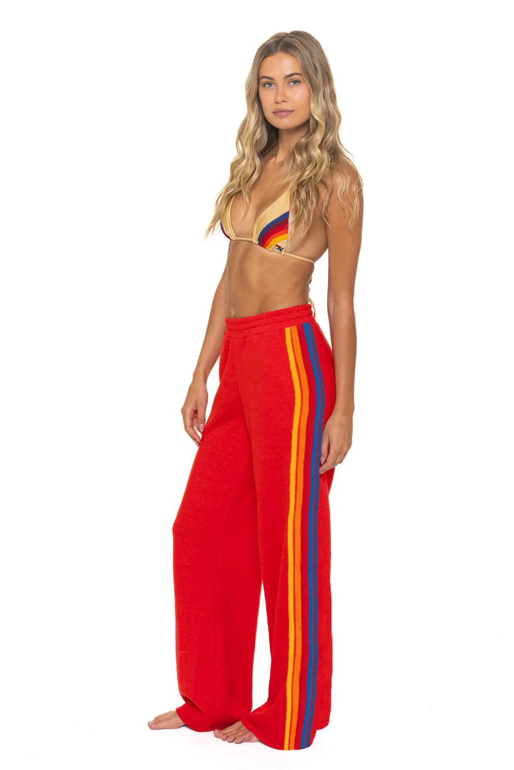 5 STRIPE WIDE LEG POCKET SWEATPANTS - RED | Aviator Nation