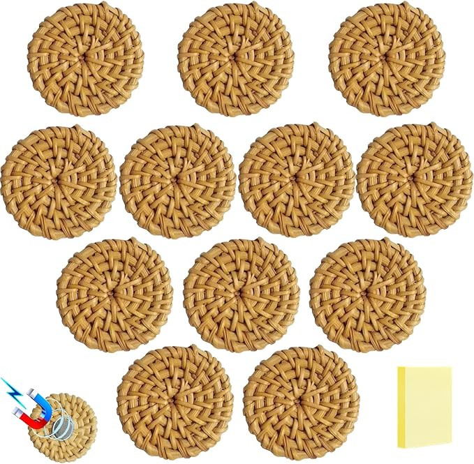 12 Pcs Boho Fridge Magnet- Rattan Refrigerator Magnets Strong Magnetic Decorative Magnets+100Shee... | Amazon (US)