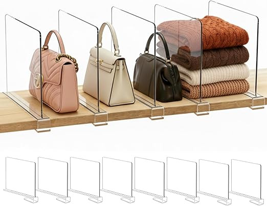SortNStore Shelf Dividers Purse Organizer for Closet: 8-Pack Acrylic Bag Storage Organizer for Ha... | Amazon (US)