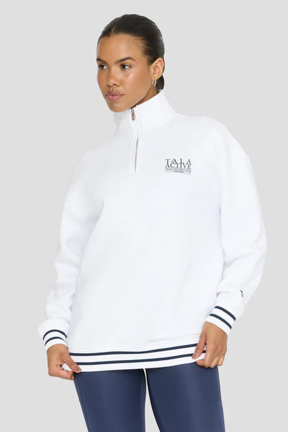 TALA TRACK AND FIELD QUARTER ZIP SWEATSHIRT - WHITE | TALA (UK)