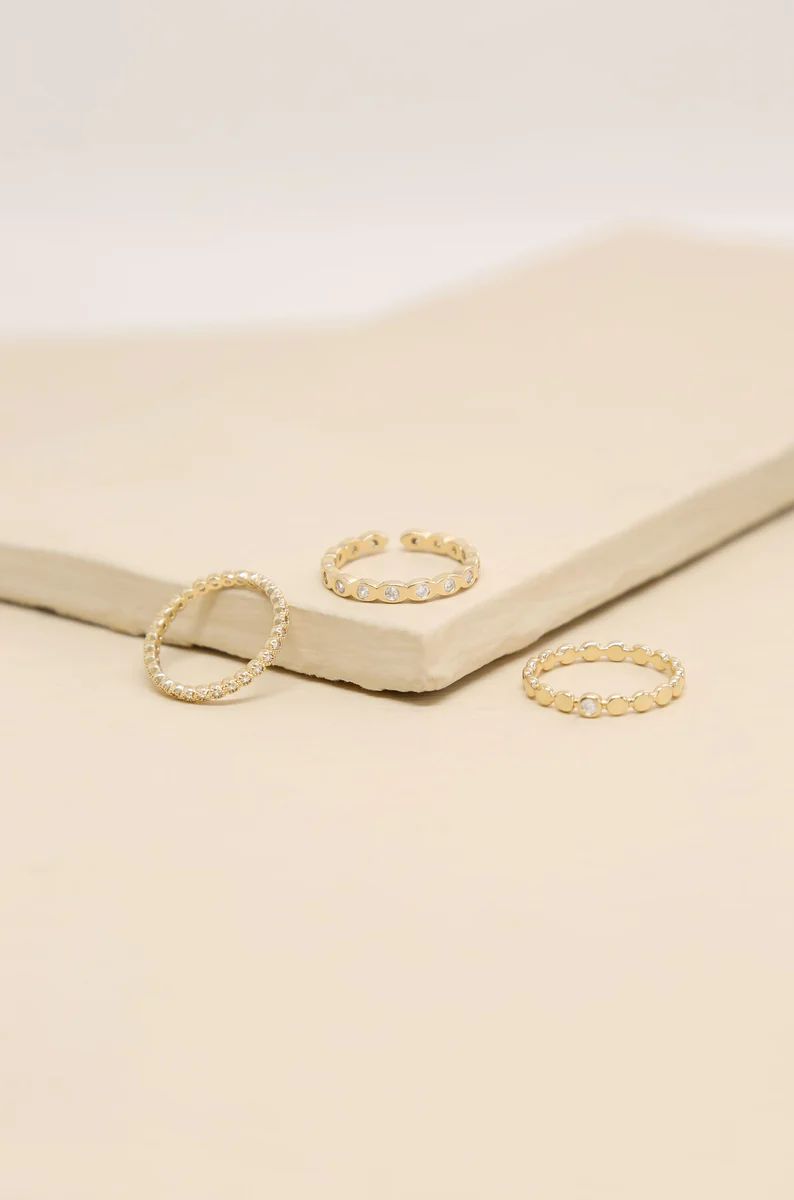 Small Bits of Bling Crystal and 18k Gold Plated Ring Set | Ettika