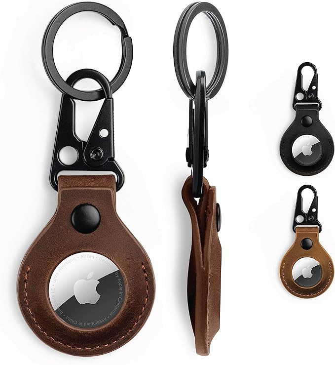 KORDIZ Airtag Holder Leather Case with Clasp and Key Ring Keychain | Full Grain Crazy Horse Leath... | Amazon (US)