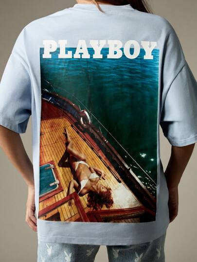 Missguided x Playboy Maglietta oversize con grafica lifestyle, design vintage ispirato a spiaggia... | SHEIN