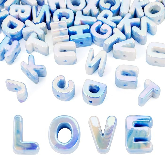 40Pcs Large Acrylic Slide Letter Beads Cornflower Blue Big Alphabet Beads UV Plating Iridescent A to Z Initial Slider Bead for Bracelets Necklace Keychains Jewelry Making | Amazon (US)