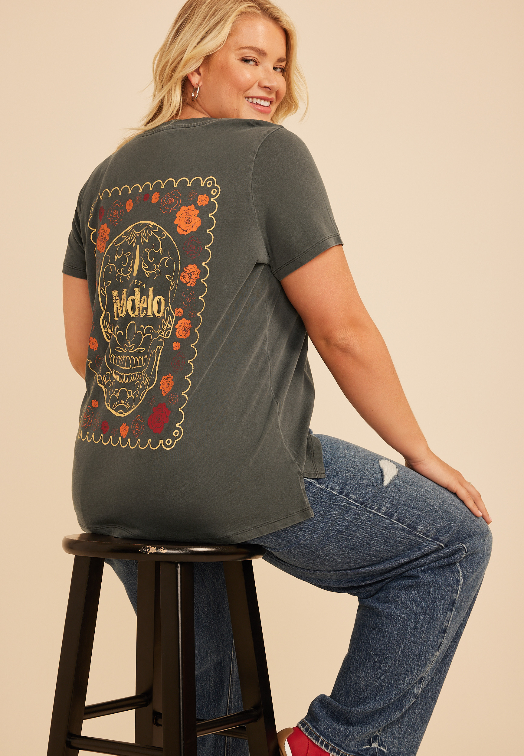 Plus Size Modelo Floral Skull Classic Fit Graphic Tee | Maurices