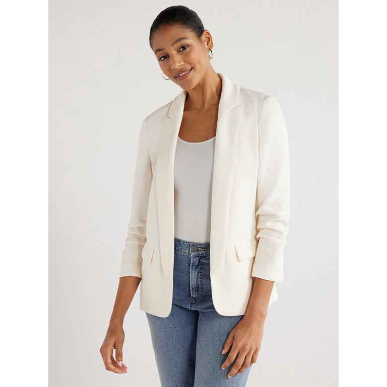 Scoop Women's Relaxed Scuba Knit Blazer with Scrunch Sleeves, Sizes XS-XXL | Walmart (US)