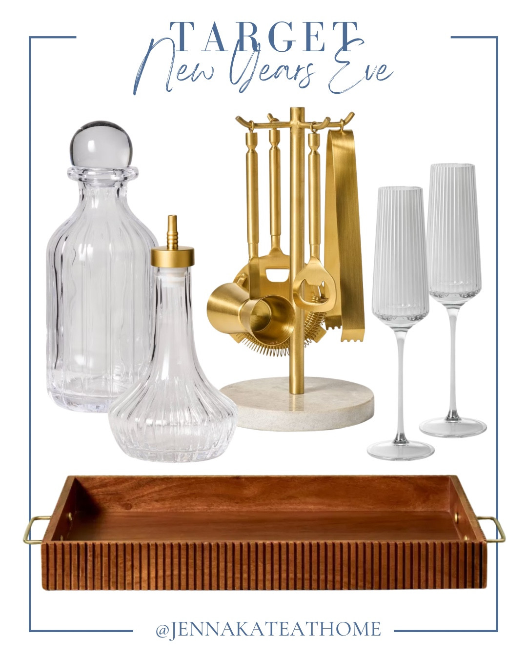 Target New Year’s Eve party must haves include decanter, bitters bottle, champagne glasses, bar tools set, and tray.

New Year’s Eve party, bar cart, home bar

#LTKHoliday #LTKHome #LTKFindsUnder100