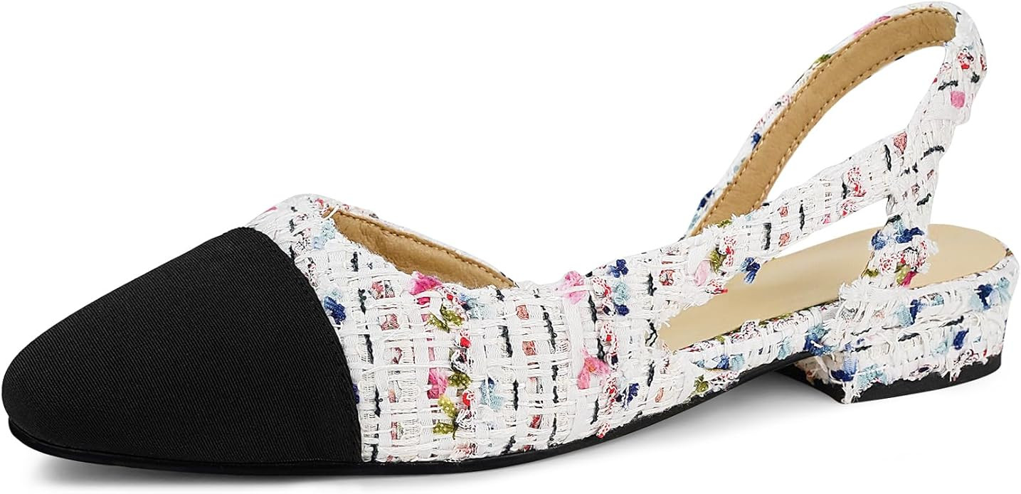 MICIFA slingback flats for women, Round Toe Low heel Sandals Fashion Splicing Dress Shoes for Wom... | Amazon (US)