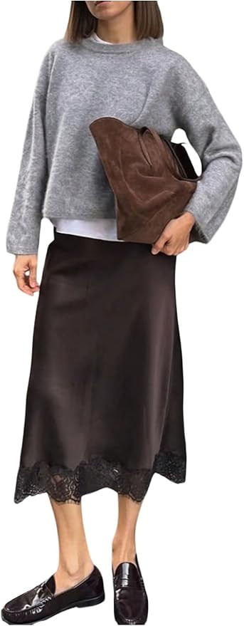 GORGLITTER Women's Satin Lace Trim Long Skirts Elegant Dressy High Waisted Wedding Party Pencil M... | Amazon (US)