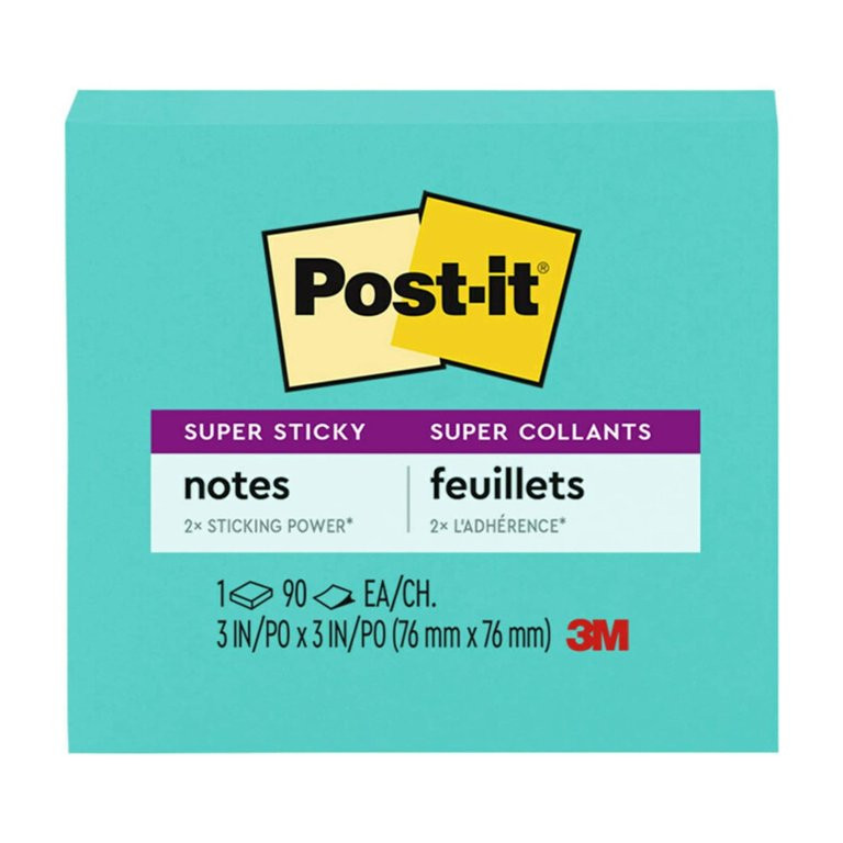 Post-it Super Sticky Notes, 3 in x 3 in, Aqua Blue, 1 Pad | Walmart (US)