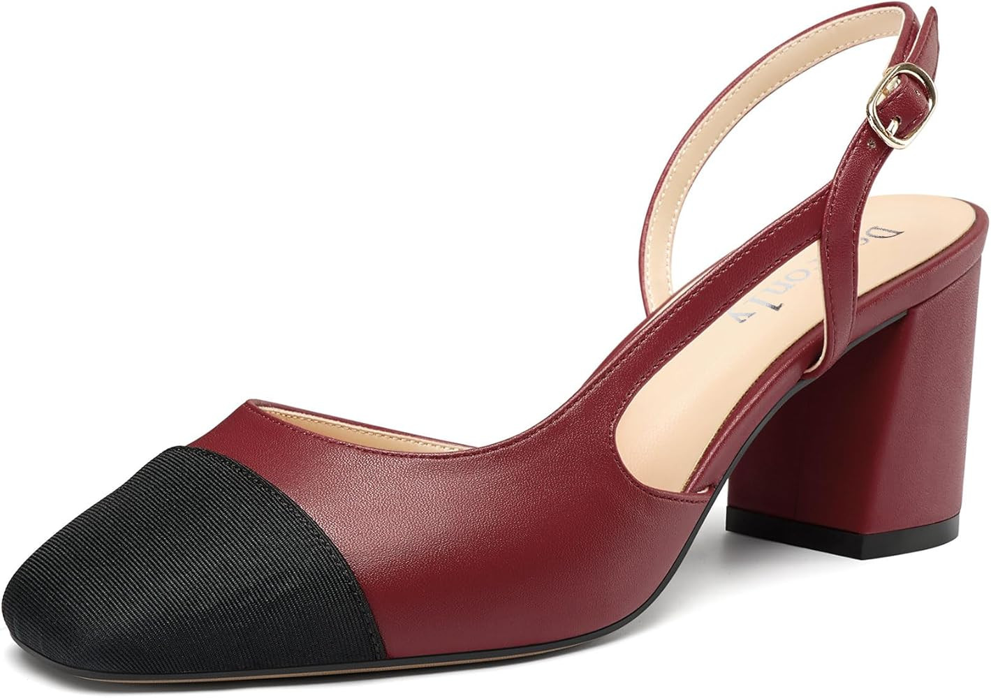 DearOnly Womens Slingback Pumps Square Cap Toe Mid Chunky Heeled Sandals Patchwork Buckle Wedding... | Amazon (US)