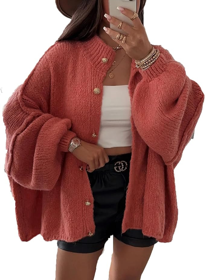 Women Chunky Cardigan Sweaters Winter Button Down Lantern Sleeve Sweater Jackets Y2K Wool Knit Co... | Amazon (US)
