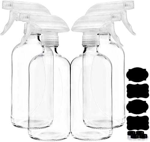 Clear Glass Spray Bottles For Cleaning Solutions (4 Pack) - 16 Ounce, Refillable Sprayer for Esse... | Amazon (US)