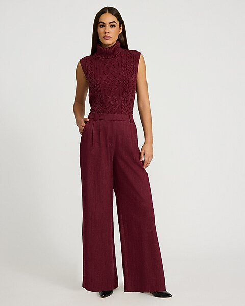 Heathered Stretch Twill High Waisted Relaxed Trouser | Express