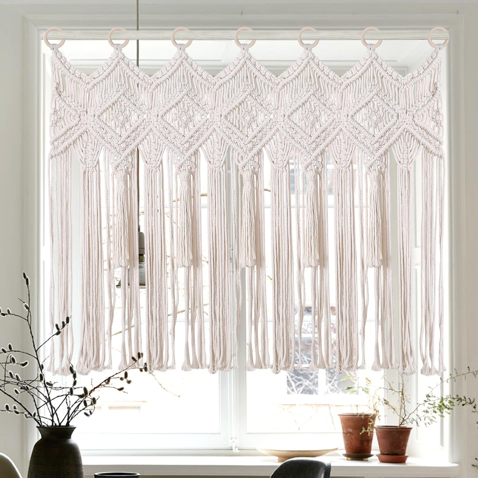 Macrame Wall Hanging Macrame Valance Curtain for Window Doorway 40" x 30" Boho Macrame Wall Tapes... | Amazon (US)