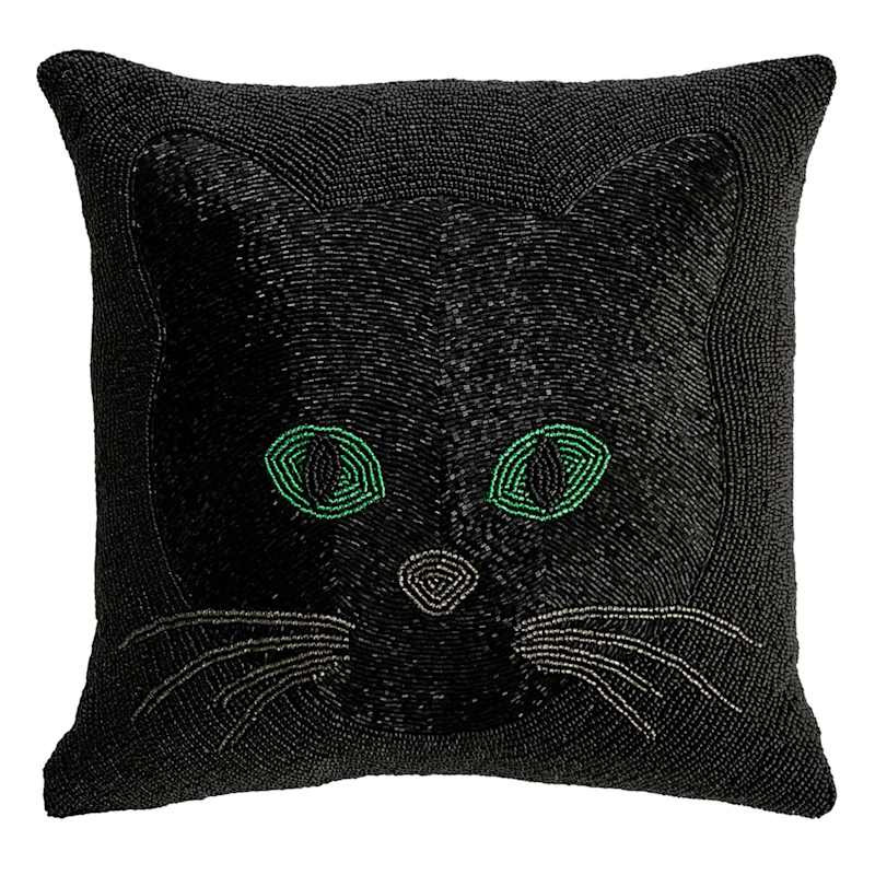 Fully Beaded Cat Face Throw Pillow, 13" | At Home