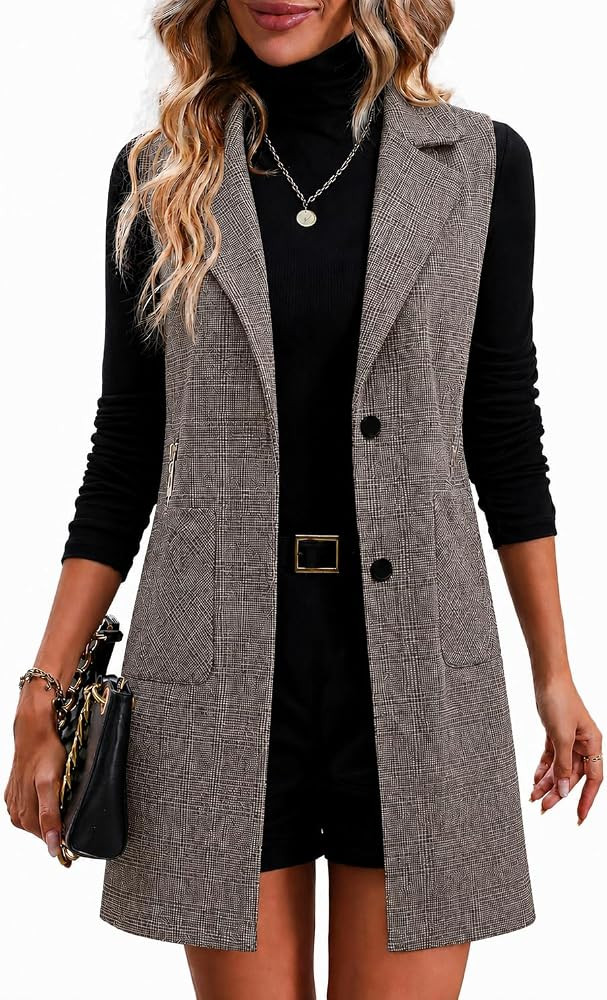 Kedera Long Vest for Women Sleeveless Tweed Blazer Jacket Sleeveless Pocket Outerwear Longline Tr... | Amazon (US)