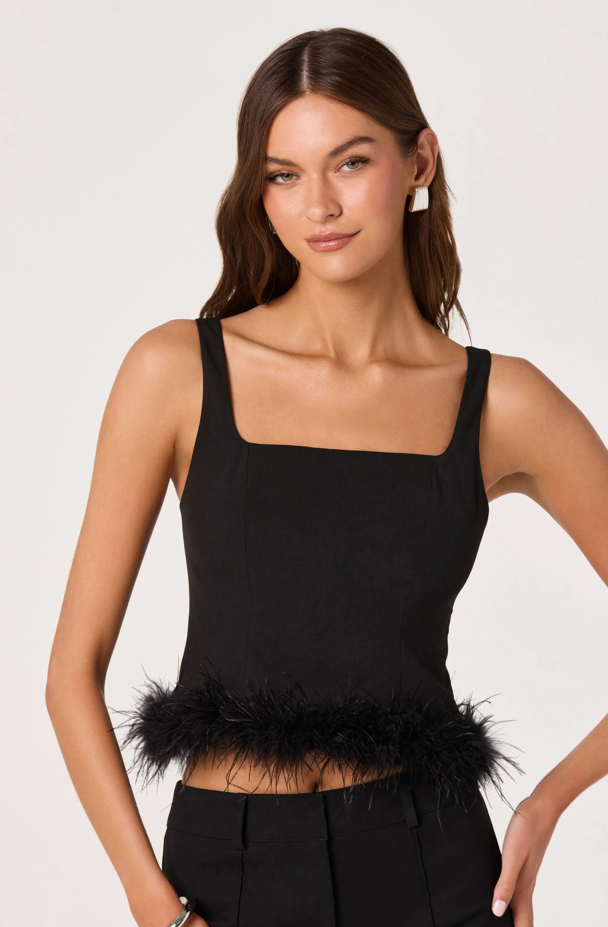 Feather Trim Corset Top - Black / XS | ASTR The Label (US)