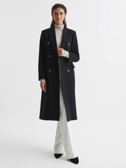 Reiss Black Darla Longline Double Breasted Formal Coat | Reiss US