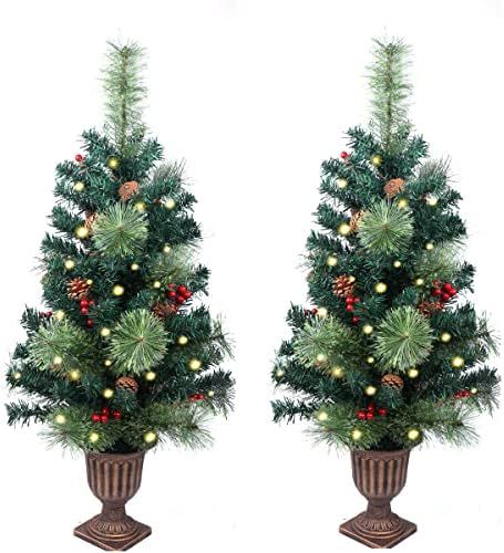 2 Pack Christmas Tree,3FT Artificial Christmas Entrance Tree with Ornaments and Lights Battery Oprat | Amazon (US)