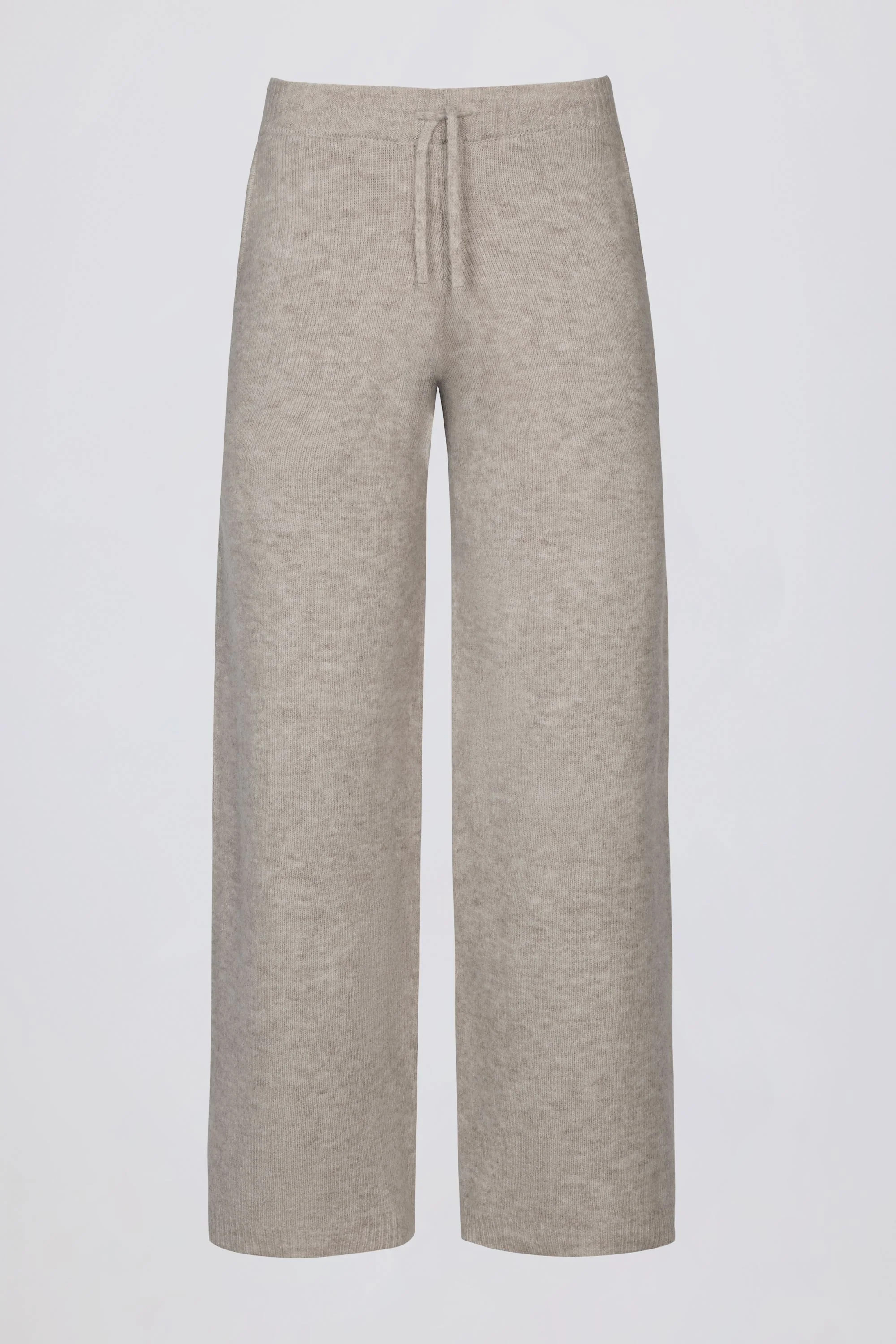 Knit Mid-Rise Wide-Leg Joggers in Beige | Bo&Tee