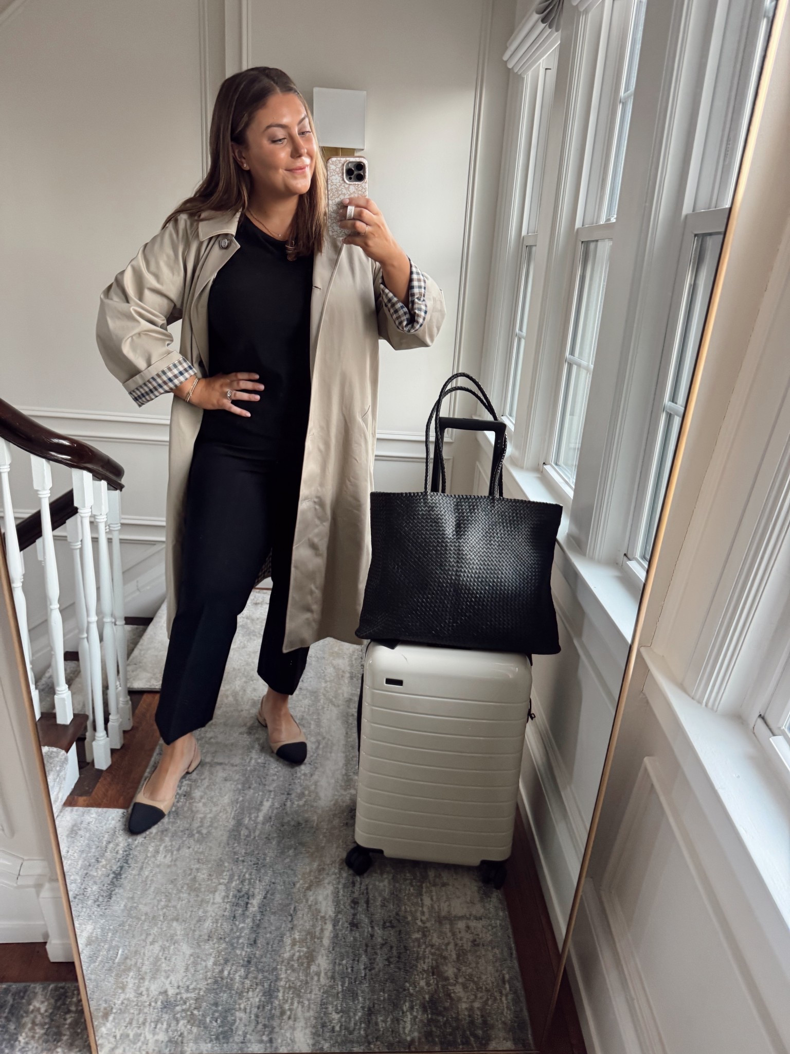 Today’s business travel outfit - wearing size 1X in Spanx pants & tank (use CARALYN20), XL in top-sharing similar styles), 16 in trench coat. 

#LTKTravel #LTKWorkwear #LTKMidsize