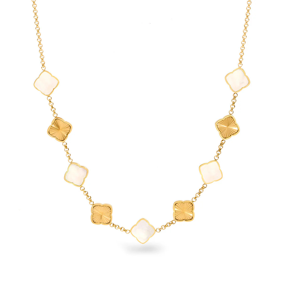 Pearl & Fluted Clover Necklace (Gold) | Abbott Lyon