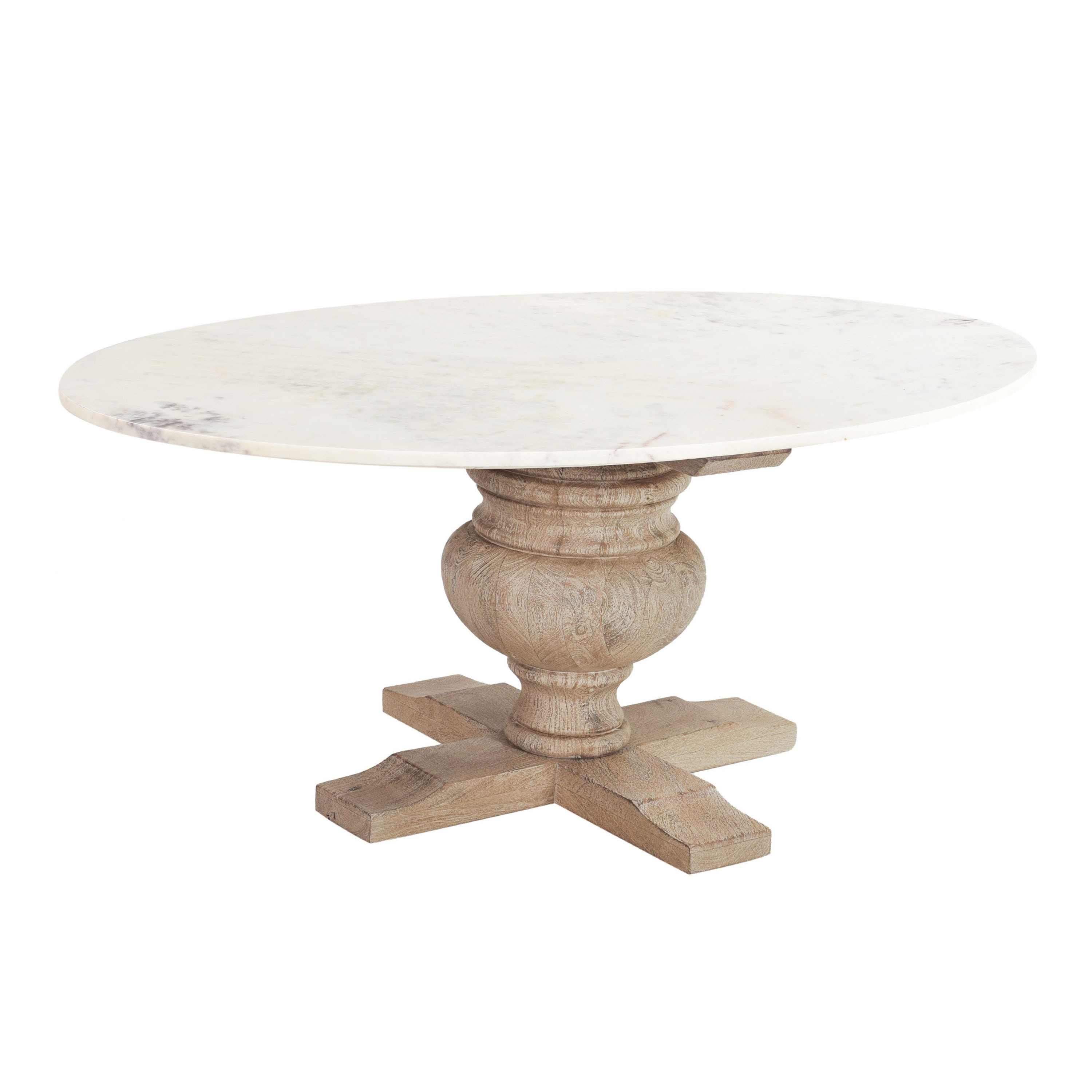 Bridewell Oval White Marble and Wood Pedestal Coffee Table | World Market