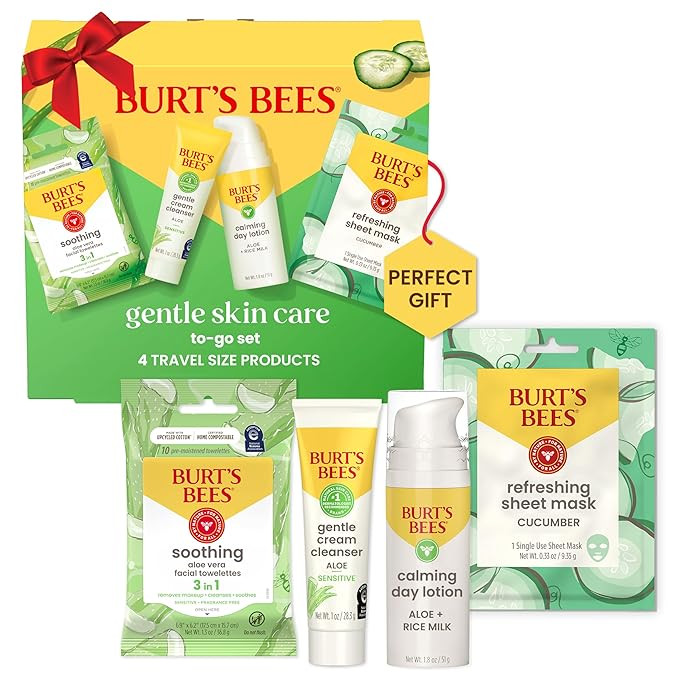 Burt's Bees Christmas Gifts, Gentle Skin Care To-Go Set, Includes Cleanser, Towelettes, Lotion an... | Amazon (US)