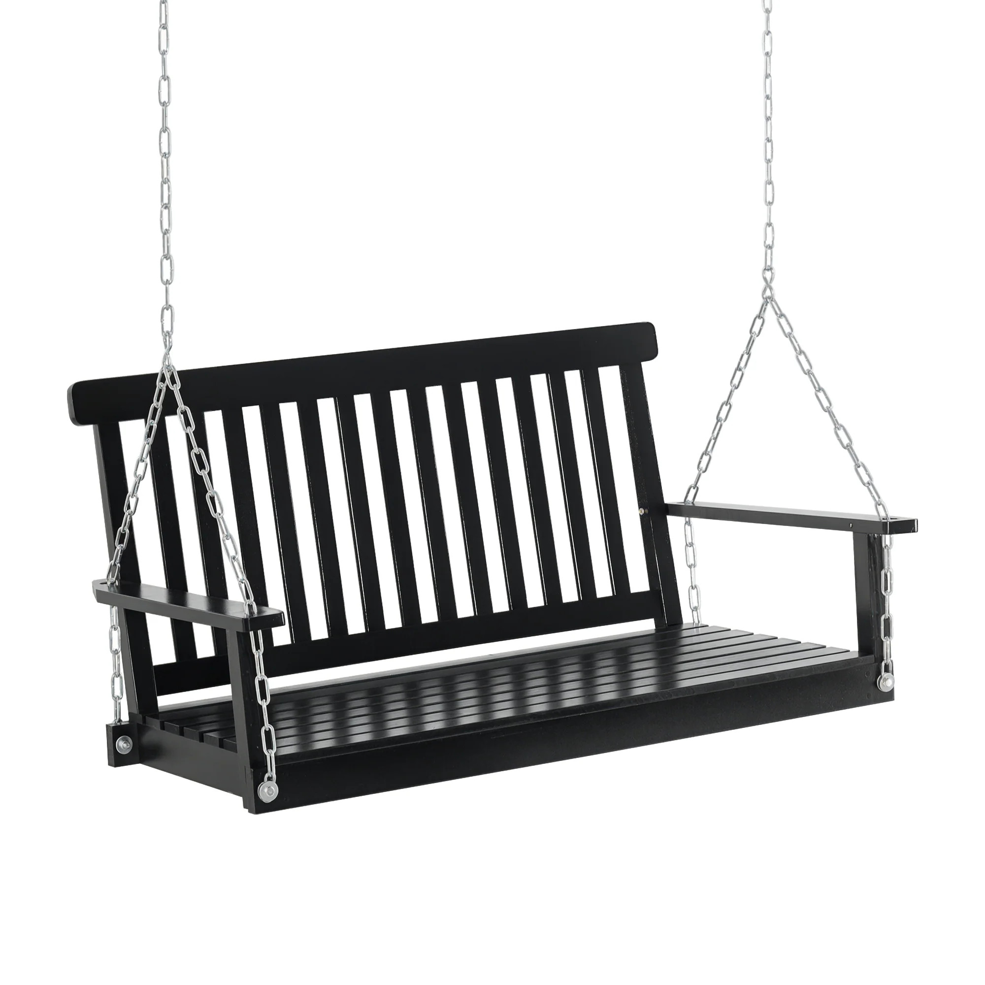 Outsunny 2-Seater Hanging Porch Swing Outdoor Patio Swing Chair Seat with Slatted Build and Chains 440lbs Weight Capacity Black one_size | 84A-154BK | Lowe's