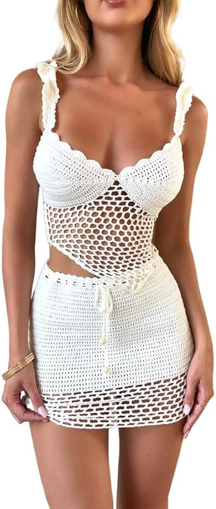 Women Sexy Mini Skirt Set Y2k Strapless Tube Top Bodycon Skirt 2 Piece Outfits Dress Solid Party ... | Amazon (US)