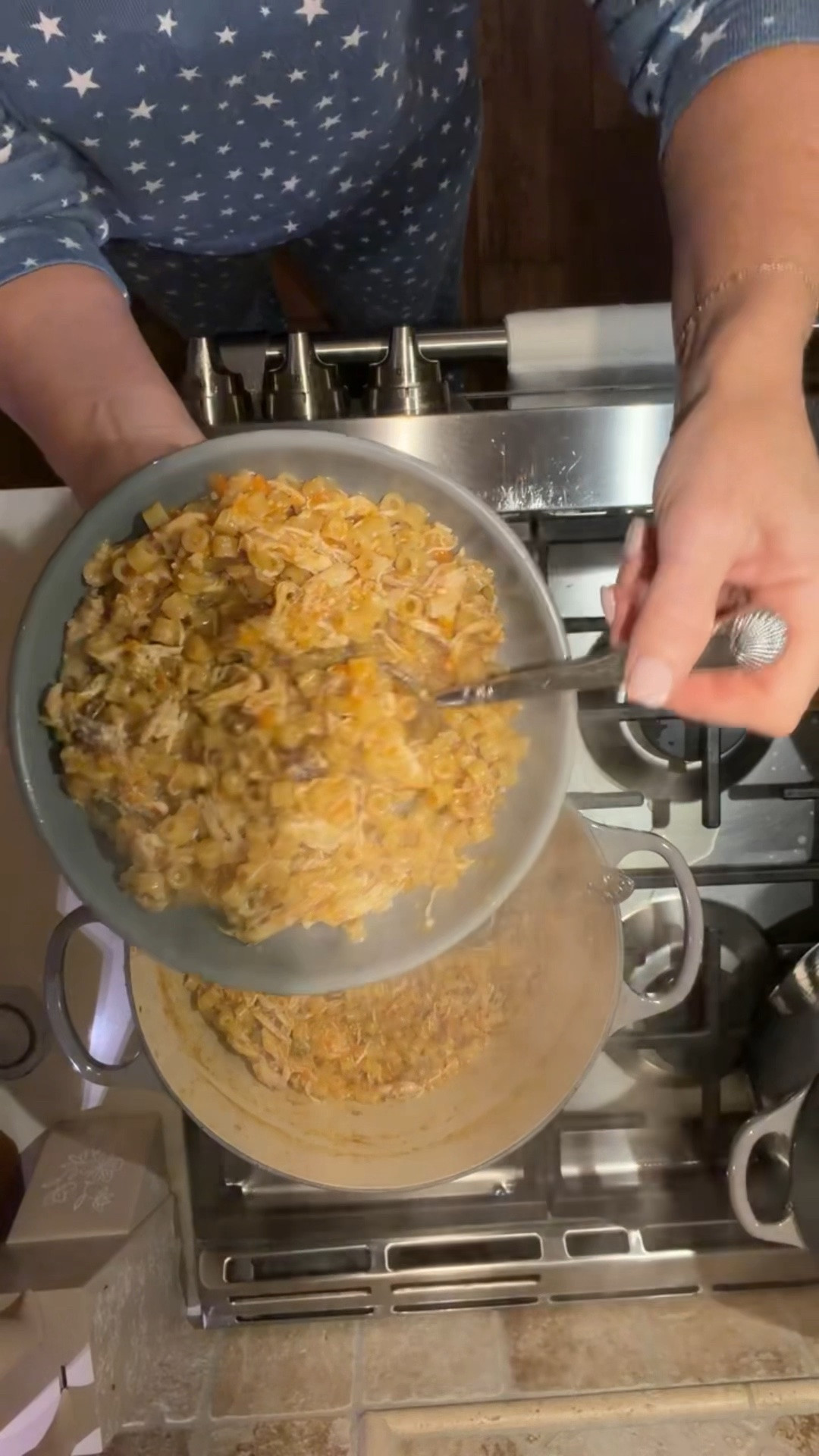Nothing says fall quite like a hearty stew simmering on the stove! 🤎🧡 My Chicken Noodle Stew is easy enough to make on a busy weeknight and it’s one of those comforting dishes you’ll want in your rotation for all the chilly nights ahead. My favorite trick is blending the veggies right into the broth, which thickens it up naturally and gets all that delicious flavor into every single bite 😋 Check out the recipe below so you can try it out for yourself!

Chicken Noodle Stew
Ingredients
-2–3 carrots, peeled and diced
-2–3 celery stalks, diced
-2 cloves fresh garlic, minced or -½ teaspoon garlic powder
-½ medium sweet onion, diced
-2 bay leaves
-8 cups chicken broth for a thicker, stew-like consistency, or 10–12 cups for more of a soup
1 box pasta of your choice (I used ditalini)
-1 rotisserie chicken, chopped
-parmesan cheese and/or fresh parsley, for serving

Directions
-Add the carrots, celery, garlic, onion, bay leaves, and chicken broth to a large pot. Bring to a boil, then cook until the vegetables are tender.
-Remove and discard the bay leaves. Using a slotted spoon, transfer the cooked vegetables to a blender or food processor, leaving the broth in the pot.
-Add 1 cup of the broth from the pot to the vegetables and blend until smooth.
-Pour the blended vegetable mixture back into the pot with the remaining broth and stir until well combined.
-Bring the mixture back to a boil, then add the pasta. Cook according to the package directions, or until the pasta is tender.
-Stir in the chopped rotisserie chicken and cook for another few minutes, just until the chicken is warmed through.
 -Spoon into bowls, top with Parmesan cheese and/or fresh parsley, and enjoy!

#LTKfoodie #LTKHome #LTKSeasonal