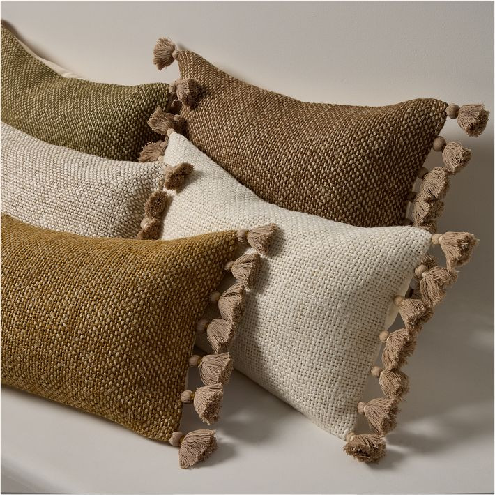 Two-Tone Chunky Linen Tassels Pillow Cover | West Elm (US)