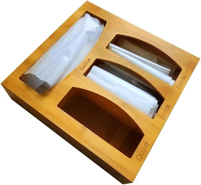 fghuim Bamboo Food Storage Bag Box Ziplock Bag Organizer and Dispenser Kitchen Drawer Organizer S... | Amazon (CA)