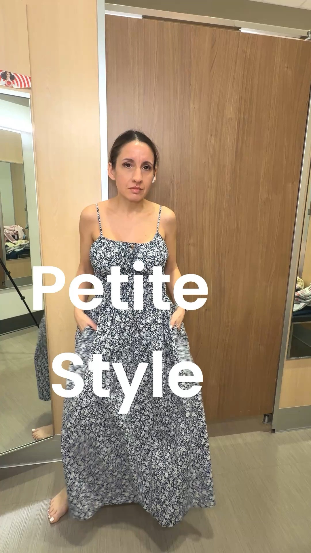 Hello! Blue and white peasant dress with pockets. I love ❤️ that you don’t have to wear a bra with it. 
It runs tts. 
Petite outfit 
Petite style 

#LTKOver40 #LTKSeasonal #LTKPetite